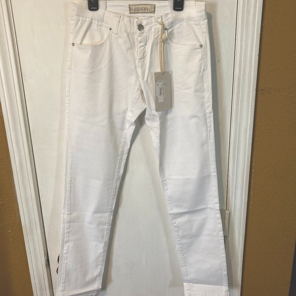 Fly Girl women's size 28 skinny fit stretch solid white trouser pant 27x30 28x30